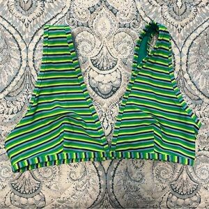 Aerie Neon Green Stripe Scoop Triangle Bikini Top Size L